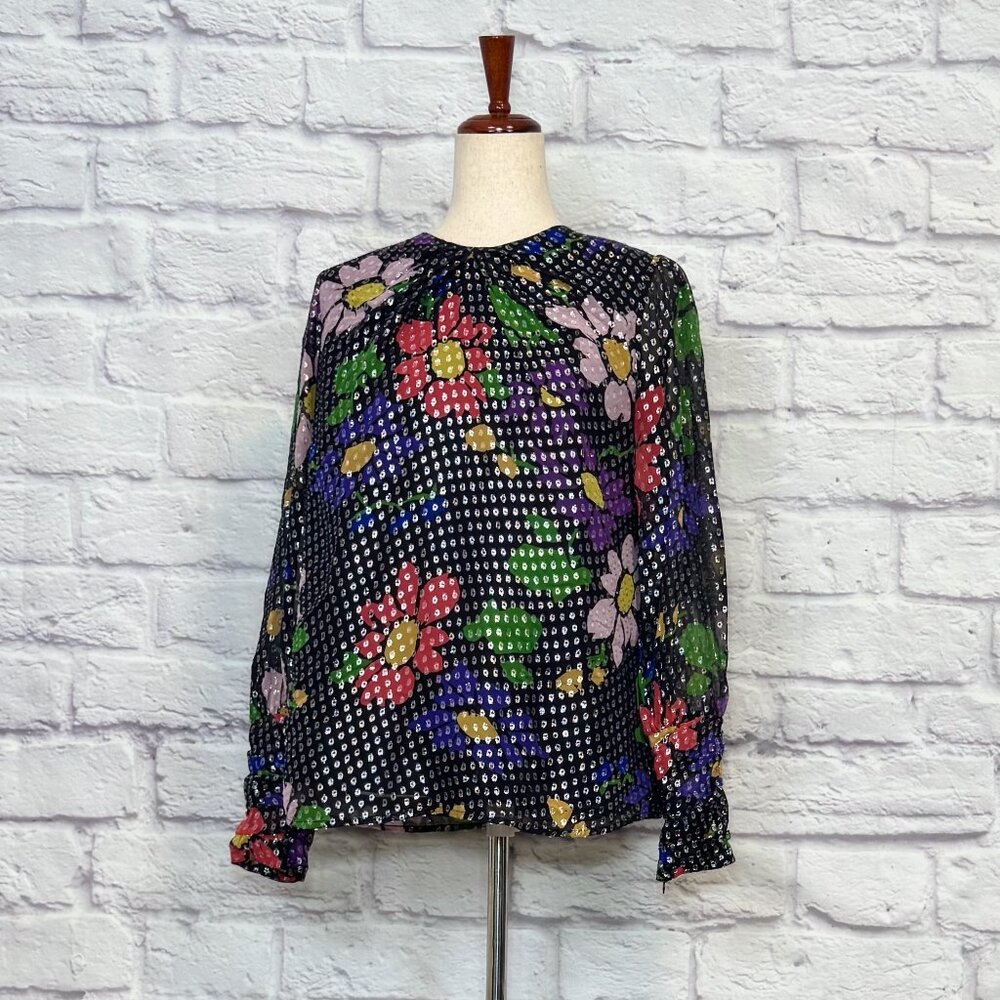 Dodo Bar Or Black & Silver Silk Blend Floral Top